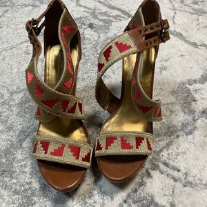 Cynthia Vincent wedges with Red and Gold Accents